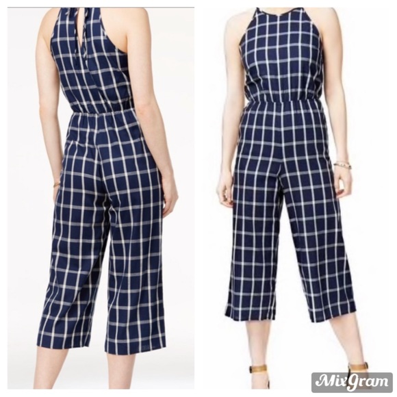 Maison Jules Pants - NWT Maison Jules blue windowpane plaid romper L